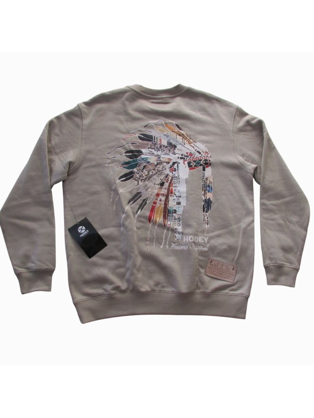 Hooey Men's Long Sleeve Indian Headdress Graphic Pullover Sweatshirt Tan